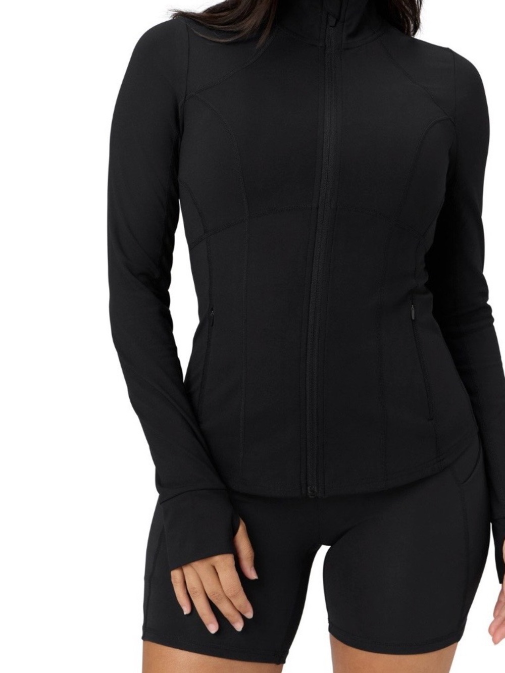 Fabletics Black Slim-Fit Zip Utility Jacket for Women
